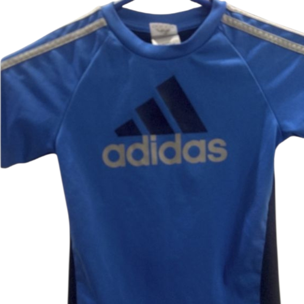 💫ADIDAS CLIMALITE Boys T-Shirt Logo Blue/Gray 4TL
